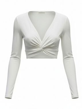 SKIMS Cotton Twist Long Sleeve Crop Top Shirt Marble White 3X NWT